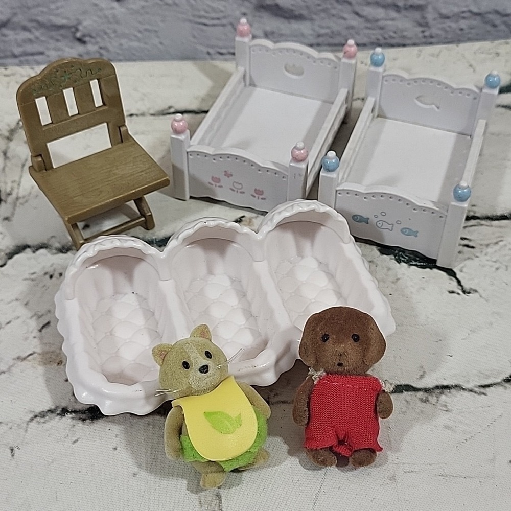 Calico Critters Sylvanian Families Nursery Lot Baby Figures Highchair Beds